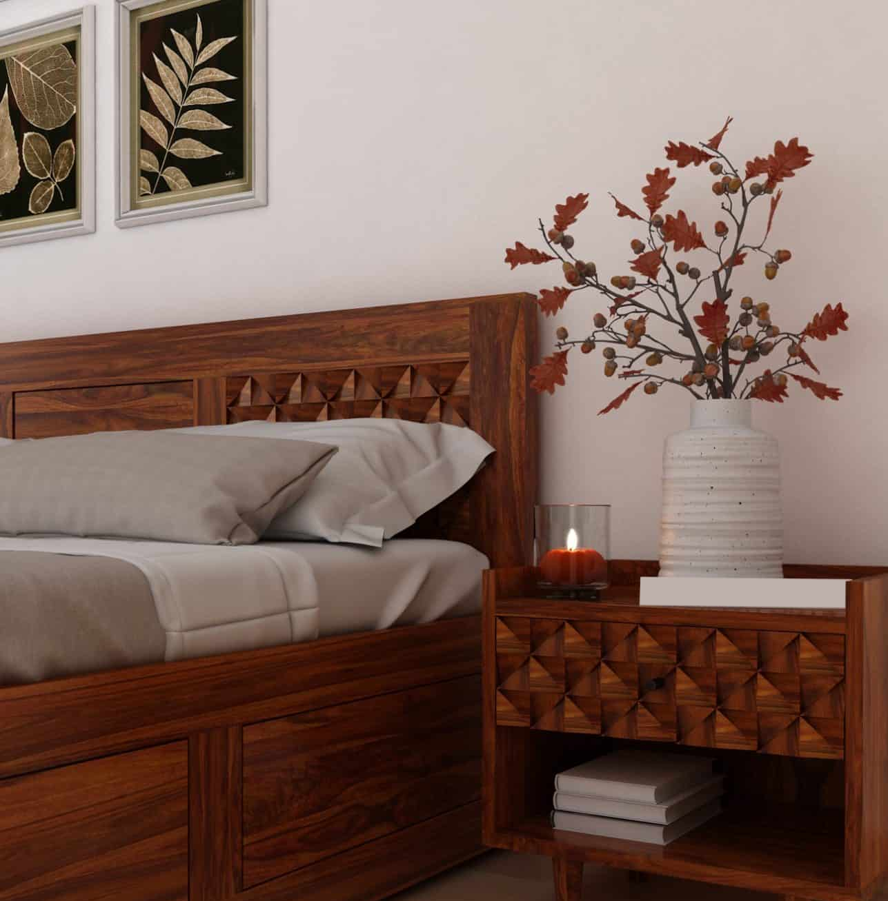 Tavon Sheesham Bedside One Drawer Storage - 3 Years Warranty