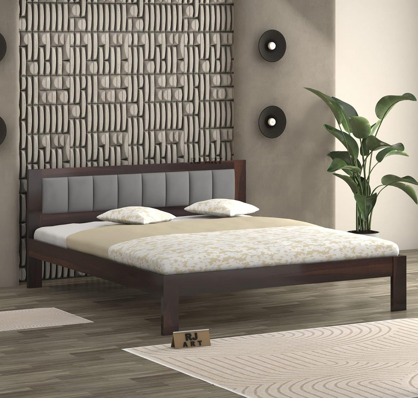 RJ ART Sheesham Wood King Size Bed Without Storage | Wooden Double Beds Cot for Bedroom Furniture | Palang Double Bed for Hotel | 1 Year Warranty - Walnut Finish