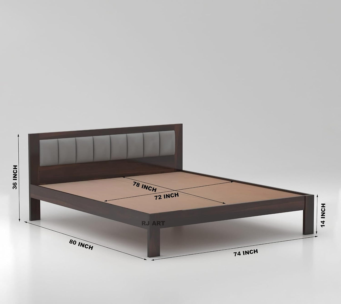 RJ ART Sheesham Wood King Size Bed Without Storage | Wooden Double Beds Cot for Bedroom Furniture | Palang Double Bed for Hotel | 1 Year Warranty - Walnut Finish