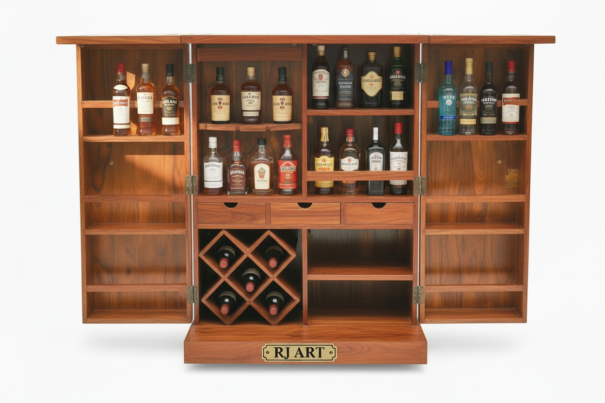 Rjart Sheesham Regular Brass Design Home Bar Cabinet