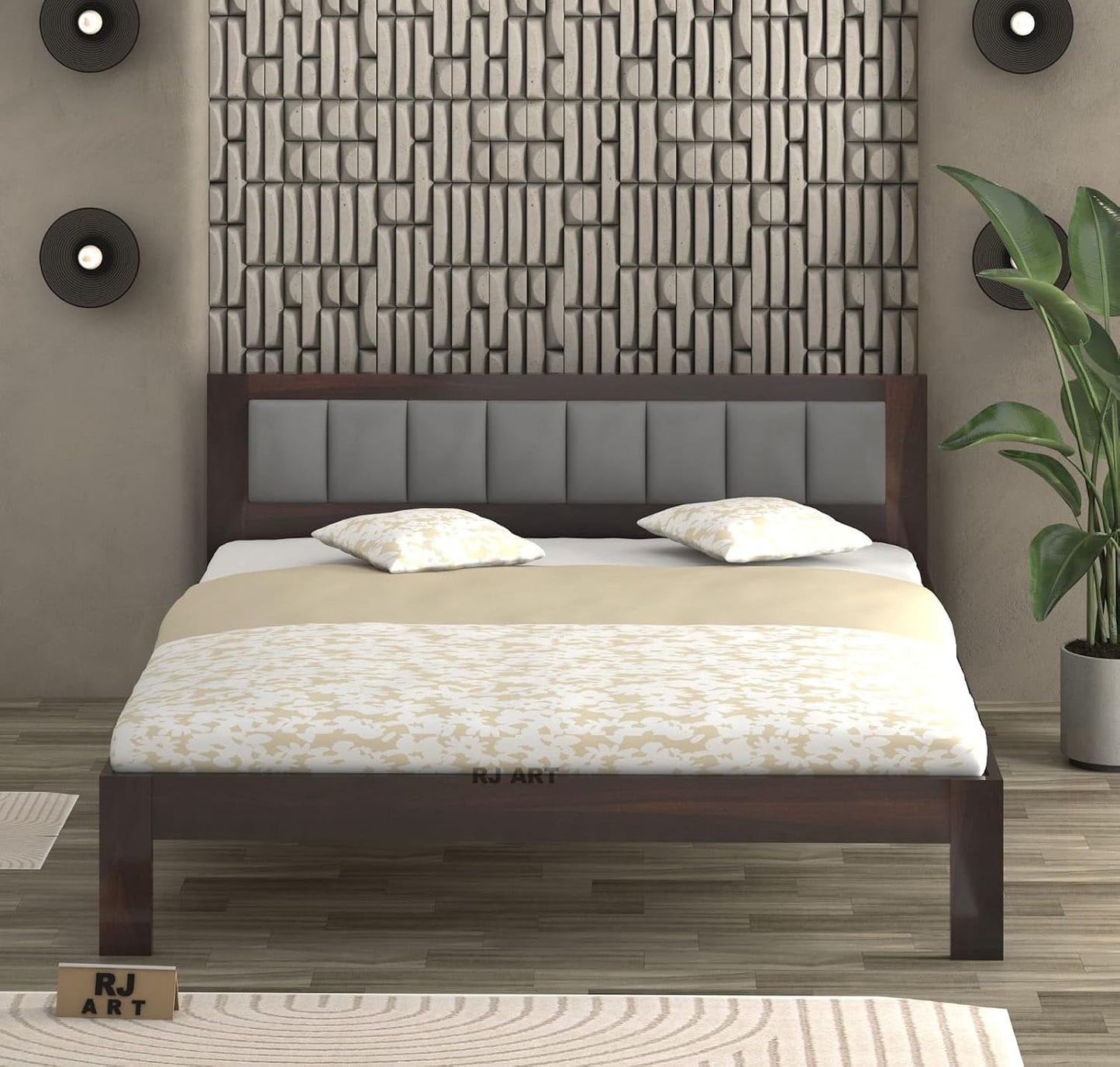 RJ ART Sheesham Wood King Size Bed Without Storage | Wooden Double Beds Cot for Bedroom Furniture | Palang Double Bed for Hotel | 1 Year Warranty - Walnut Finish