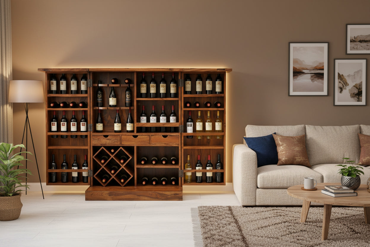 Rjart Sheesham Regular Brass Design Home Bar Cabinet