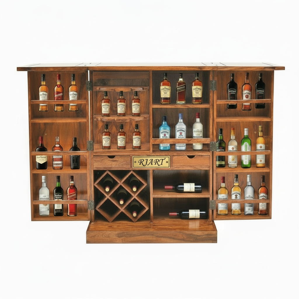 Rjart Sheesham Regular Brass Design Home Bar Cabinet