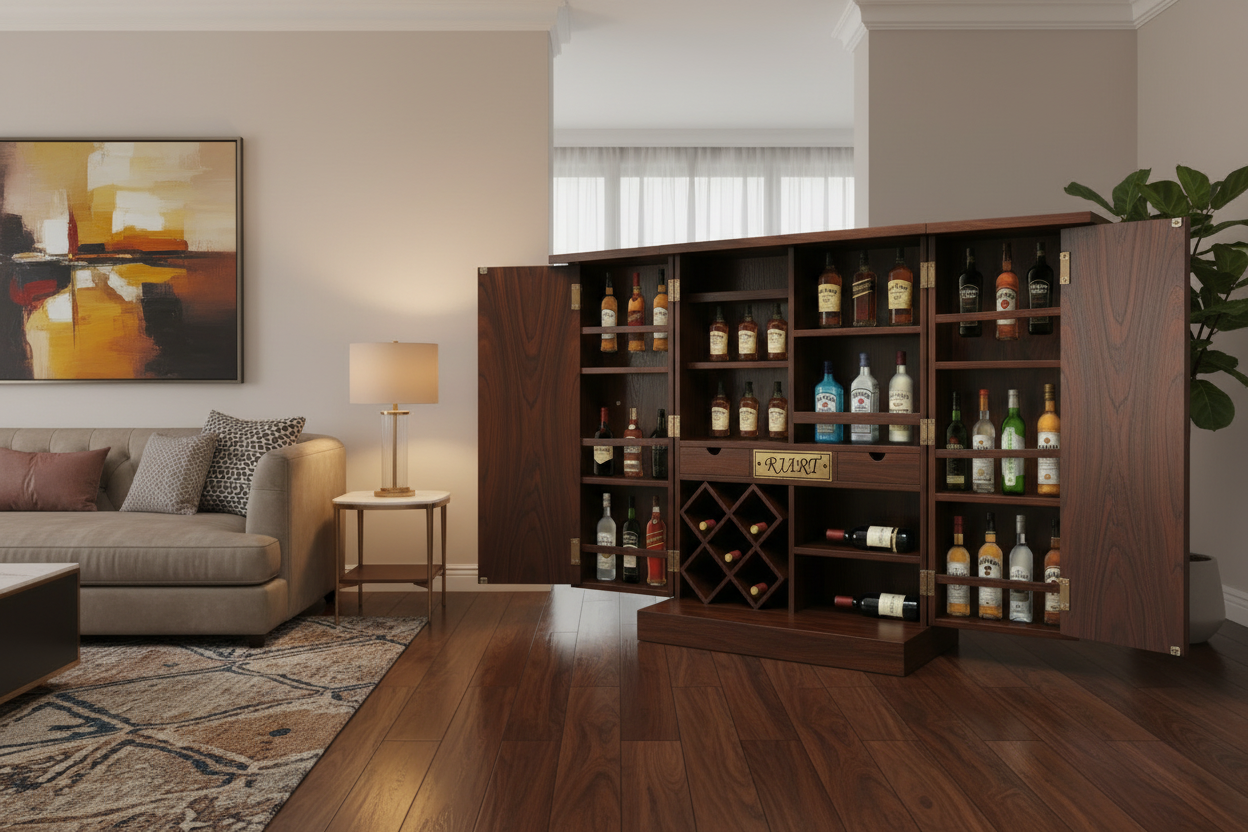 Rjart Sheesham Regular Brass Design Home Bar Cabinet