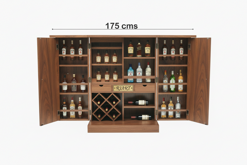Rjart Sheesham Regular Brass Design Home Bar Cabinet