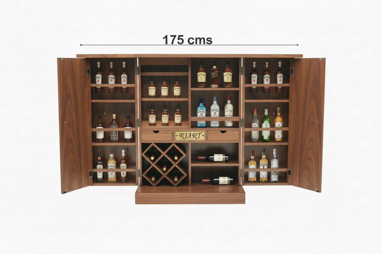 Rjart Sheesham Regular Brass Design Home Bar Cabinet