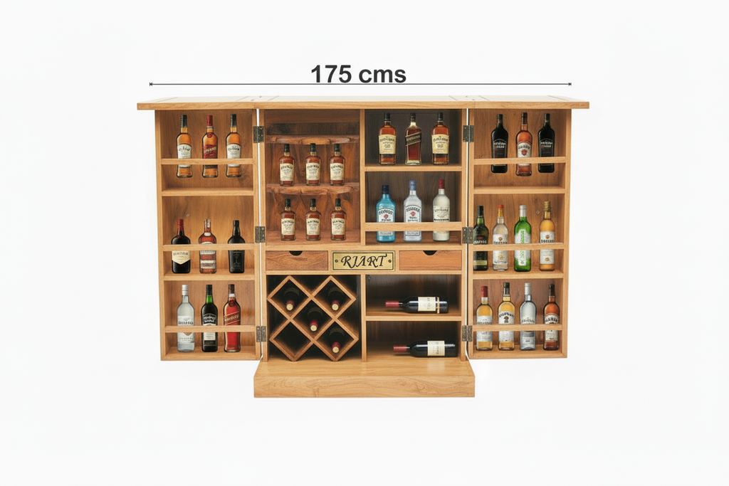 Rjart Sheesham Regular Brass Design Home Bar Cabinet