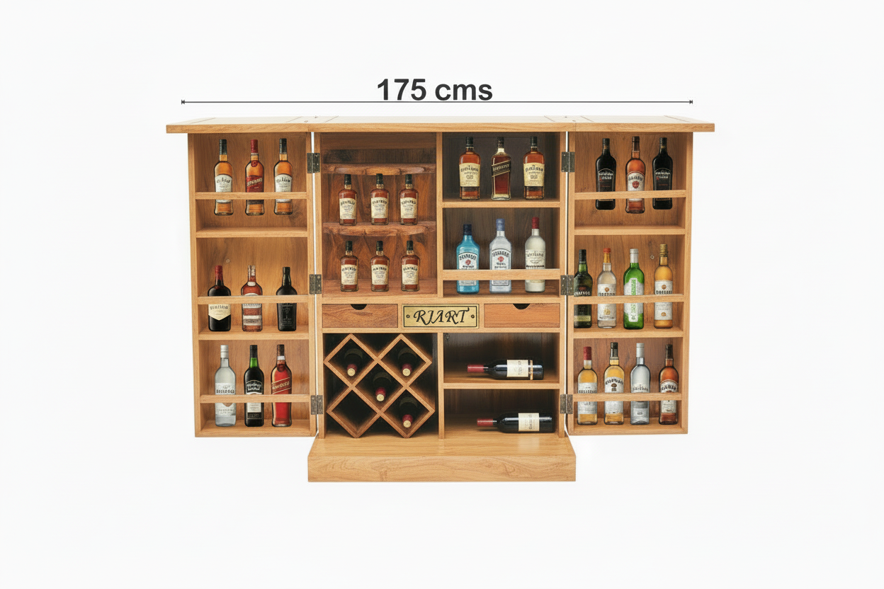 Rjart Sheesham Regular Brass Design Home Bar Cabinet
