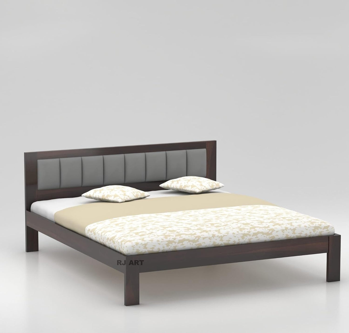 RJ ART Sheesham Wood King Size Bed Without Storage | Wooden Double Beds Cot for Bedroom Furniture | Palang Double Bed for Hotel | 1 Year Warranty - Walnut Finish
