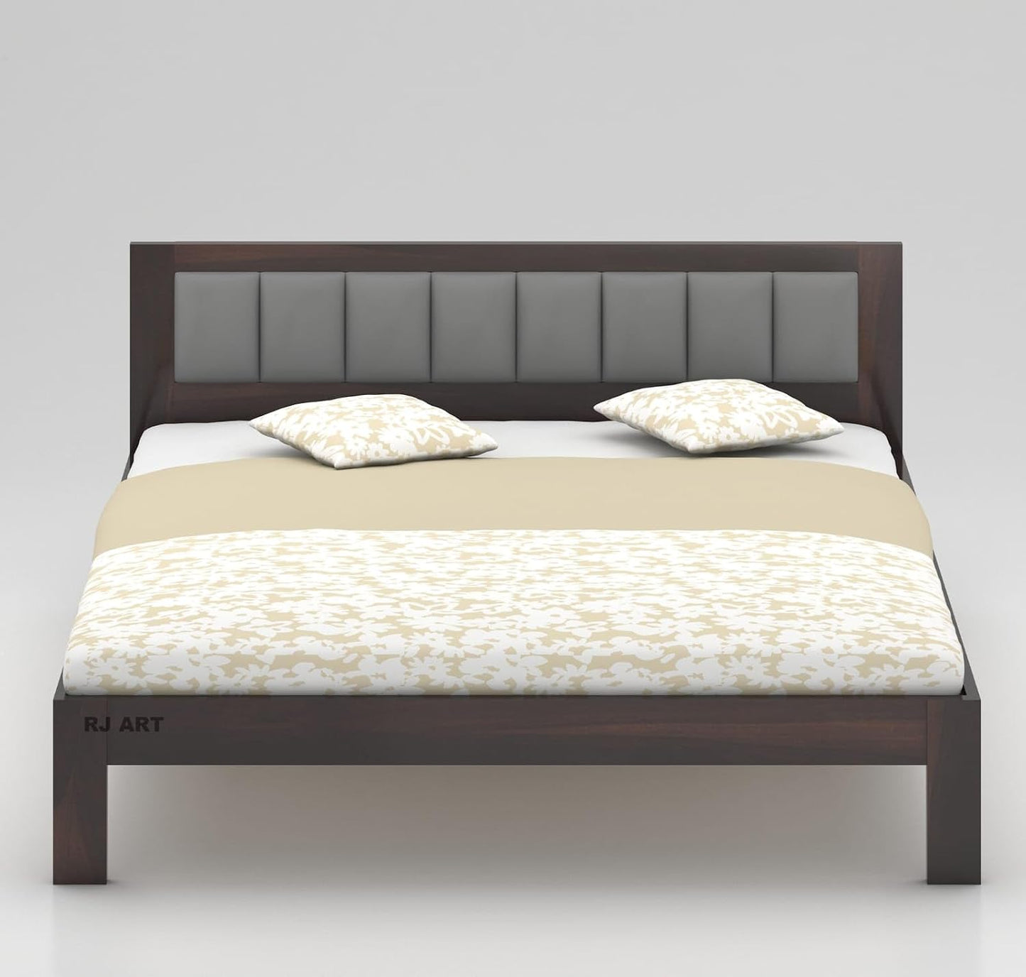 RJ ART Sheesham Wood King Size Bed Without Storage | Wooden Double Beds Cot for Bedroom Furniture | Palang Double Bed for Hotel | 1 Year Warranty - Walnut Finish
