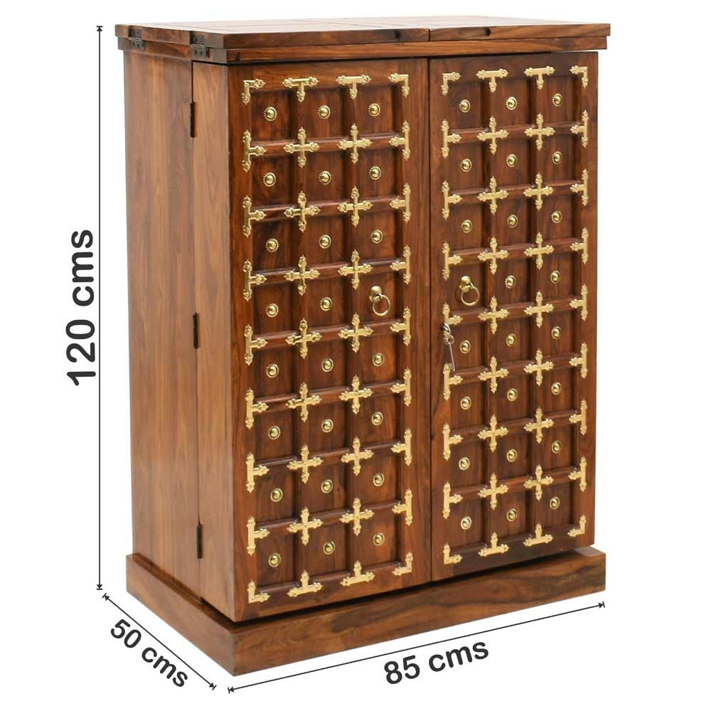 Rjart Sheesham Regular Brass Design Home Bar Cabinet