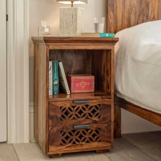 Verlina Sheesham Bedside Table With Storage - 3 Years Warranty