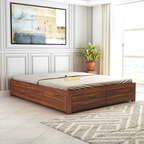 Vezzo Solid Sheesham Wood Bed With Box Storage Without Headboard - 3 Years Warranty