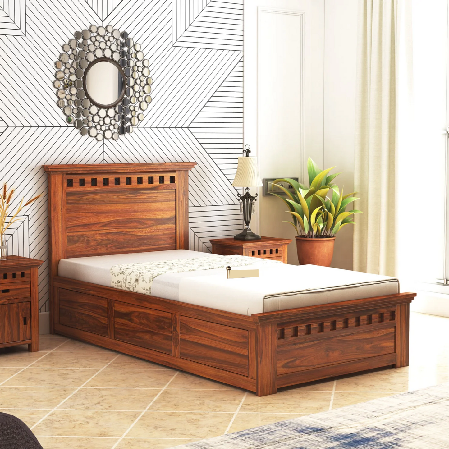 Savora Sheesham Single Size Bed With Box Storage - 3 Years Warranty