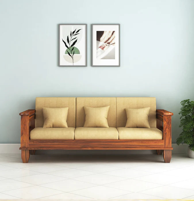 Rjart Sheesham 3 Seater Sofa With Side Pockets - 3 Years Warranty