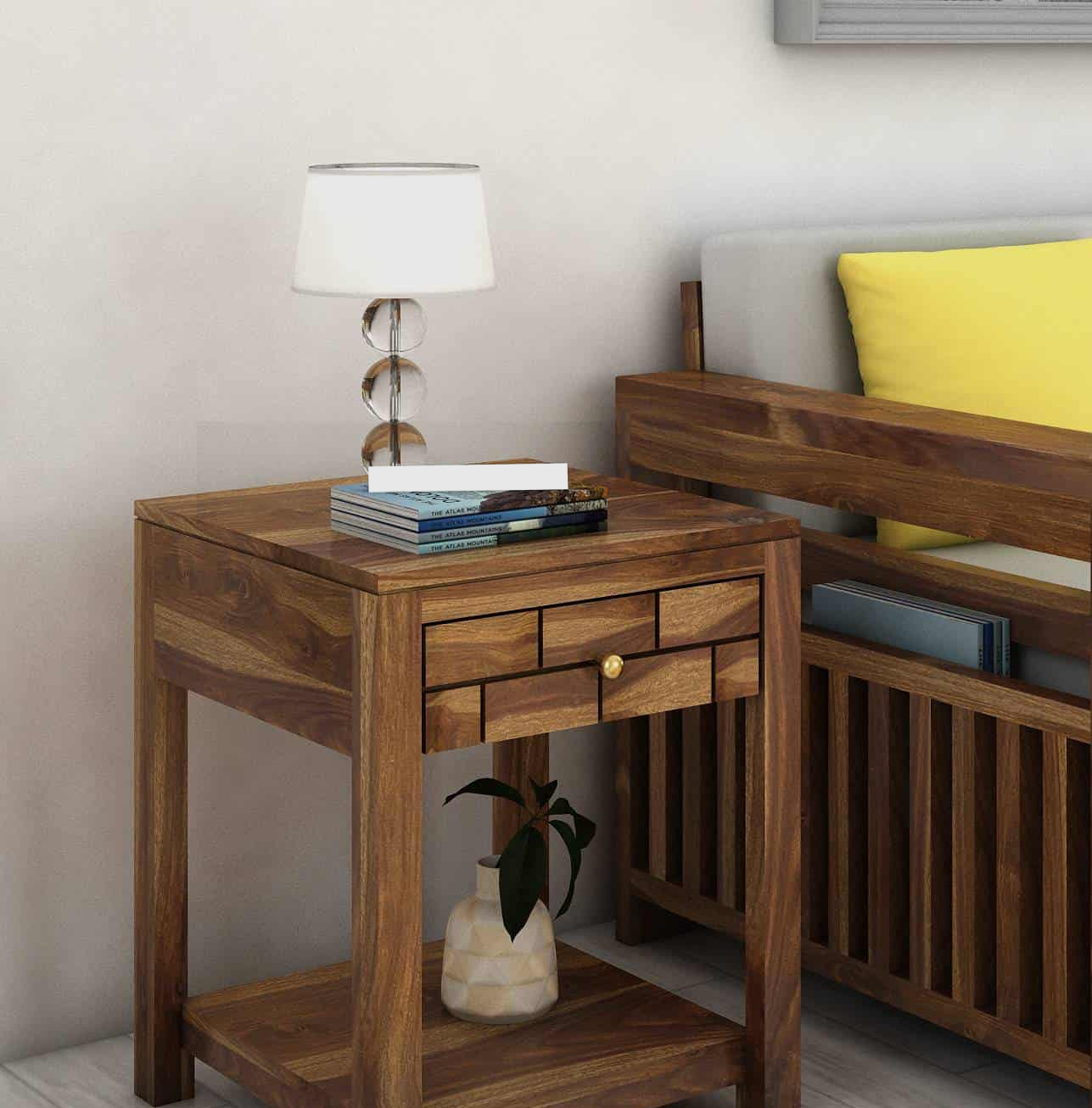 Vezzo Solid Sheesham Wood Side Table With One Drawer - 3 Years Warranty