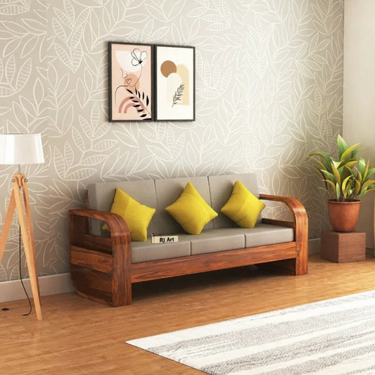 Rjart Solid Sheesham 3 Seater Sofa With Side Pocket - 3 Years Warranty