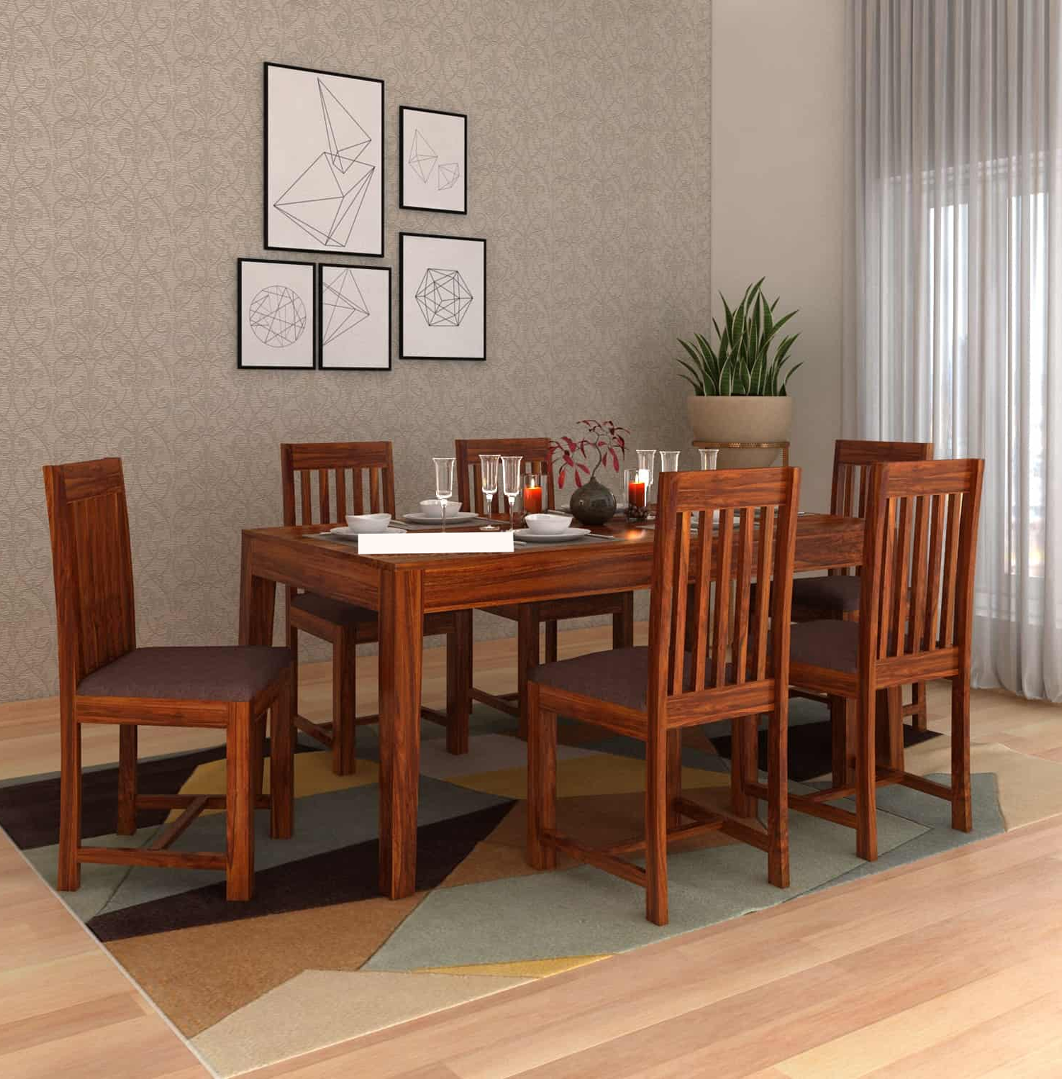 Sevilla Solid Sheesham Wood 6 Seater Dining Table Set - 3 Years Warranty