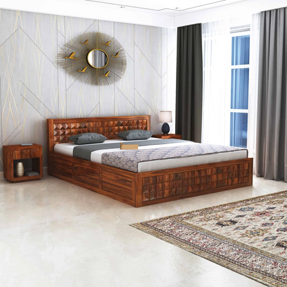 Treso Diamond Sheesham Full Box Storage Bed - 3 Years Warranty