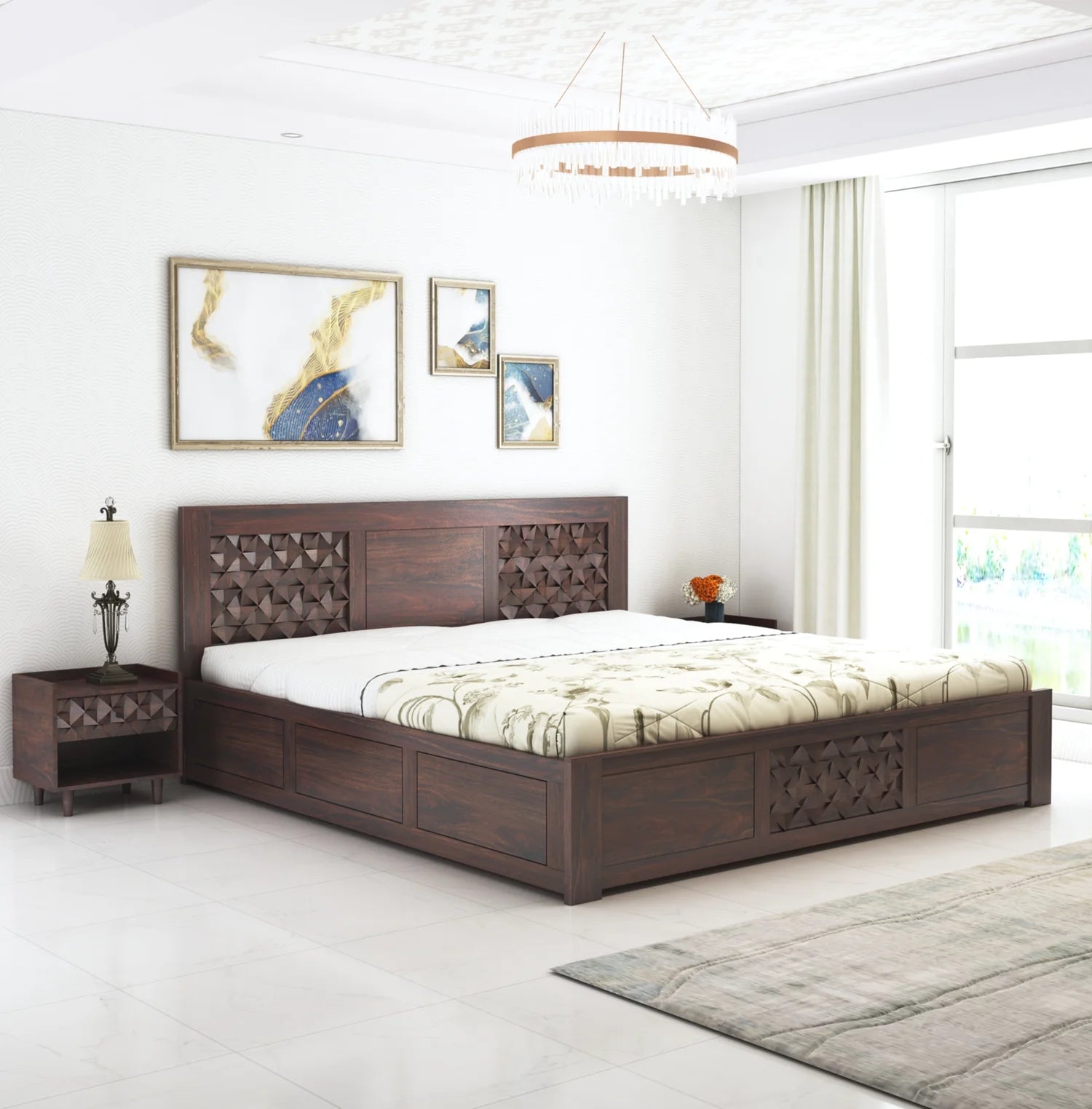 Tavon Solid Sheesham Wood Full Box Storage Bed - 3 Years Warranty