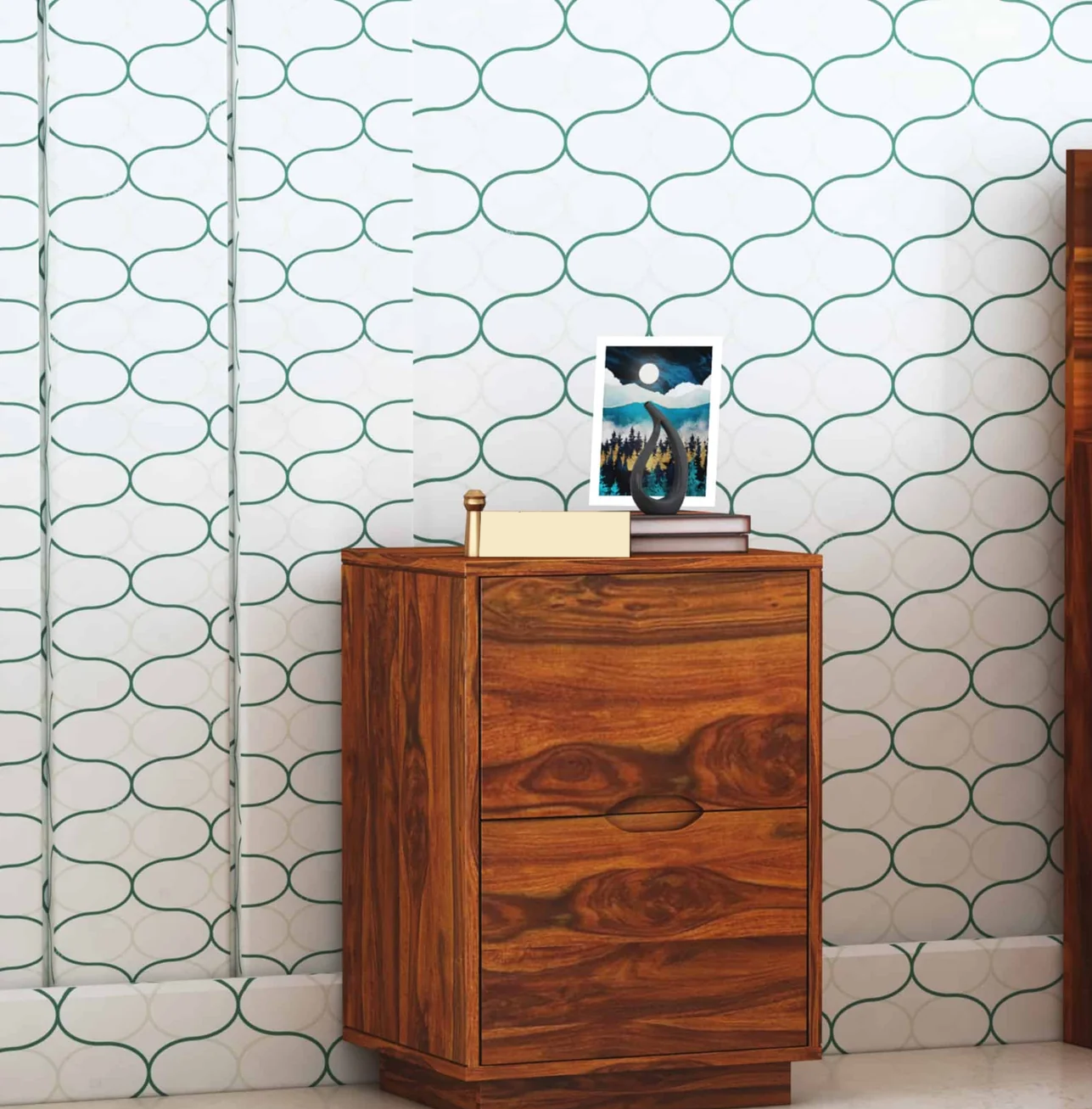 Savino Solid Sheesham Wood Bedside With Two Drawer Storage - 3 Years Warranty