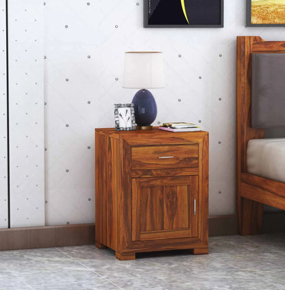 Zyra Sheesham Bedside With Drawer And Door Storage - 3 Years Warranty