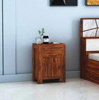Verlix Solid Sheesham Wood Bedside With Drawer and Door Storage - 3 Years Warranty