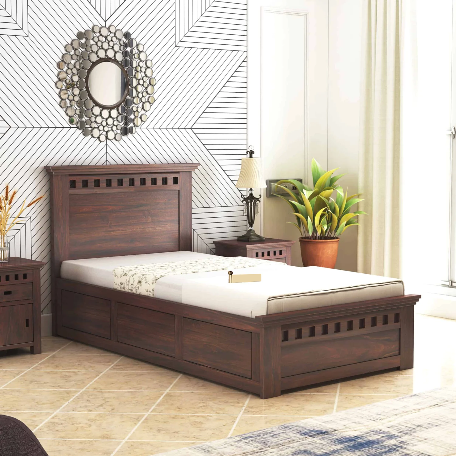 Savora Solid Sheesham Wood Single Size Bed With Box Storage - 3 Years Warranty