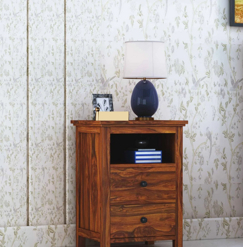 {"alt" => "Twyft Solid Sheesham Wood Bedside Table With Two Drawer Storage -3 Years Warranty"}