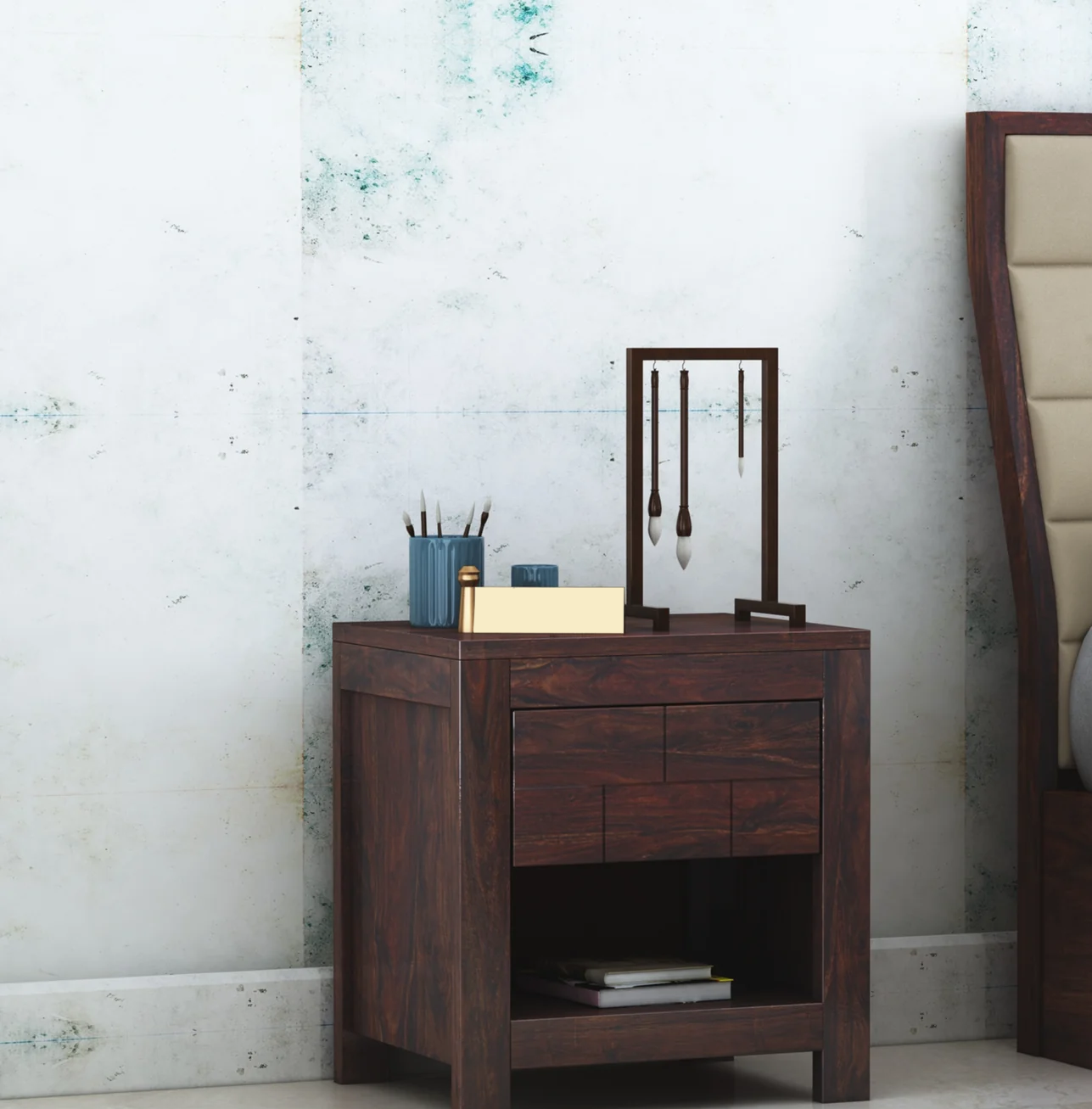Vezzo Sheesham Bedside With One Drawer Storage - 3 Years Warranty