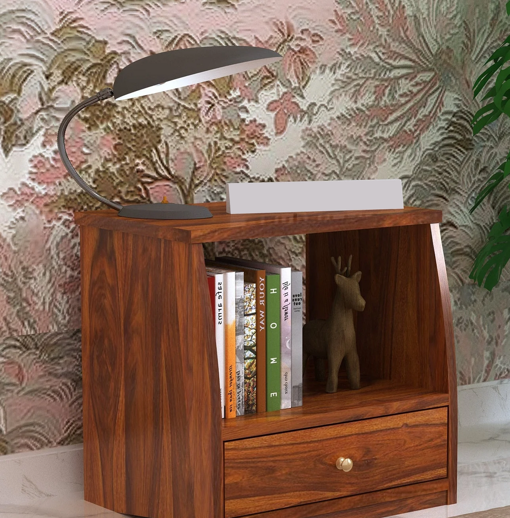Imperial Solid Sheesham Wood Bedside Table With One Drawer - 3 Years Warranty