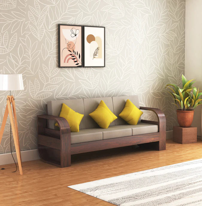 Rjart Solid Sheesham 3 Seater Sofa With Side Pocket - 3 Years Warranty