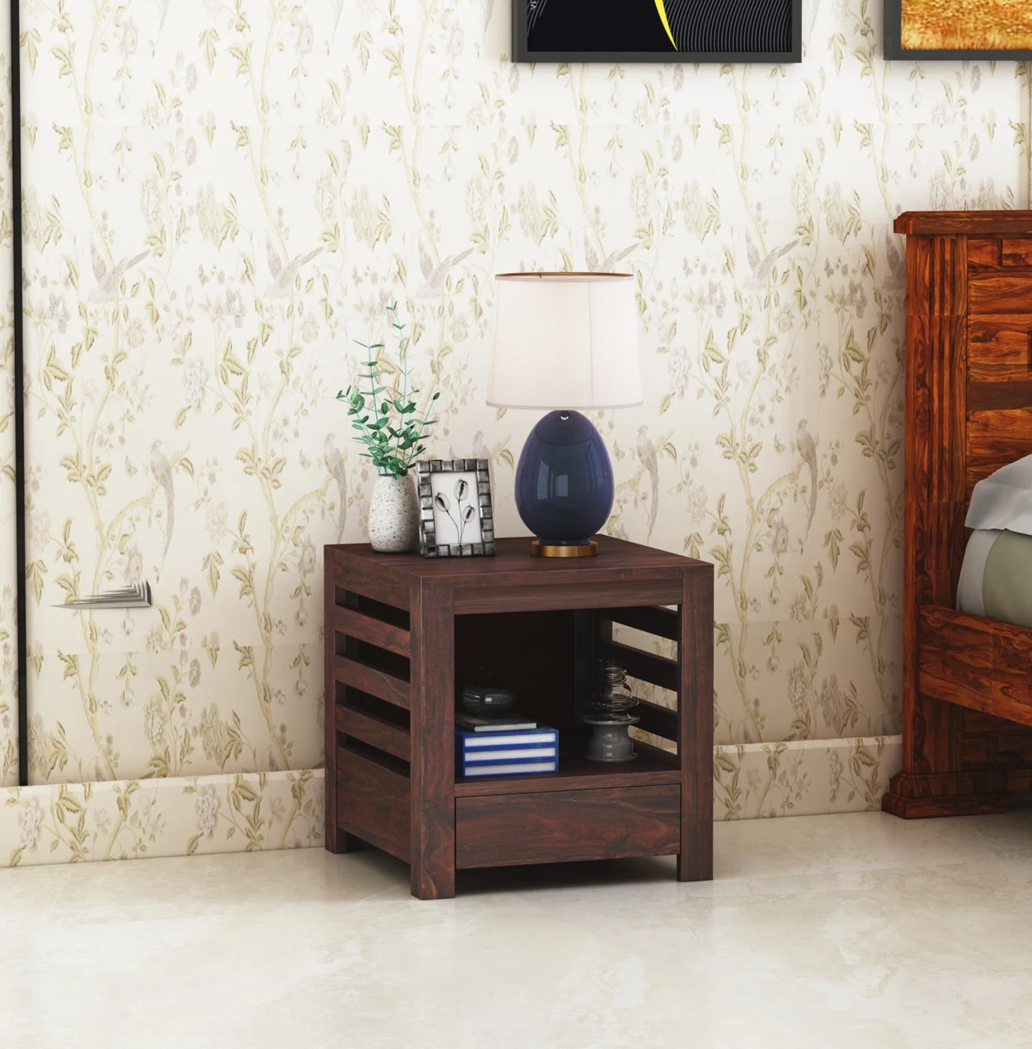 Merlox Sheesham Bedside Table With One Drawer Storage - 3 Years Warranty