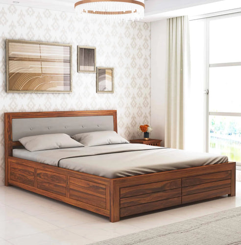 {"alt" => "Narin Solid Sheesham Wood Bed with Box Storage and Upholstery Headboard - 3 Years Warranty"}