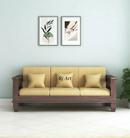 Rjart Sheesham 3 Seater Sofa With Side Pockets - 3 Years Warranty