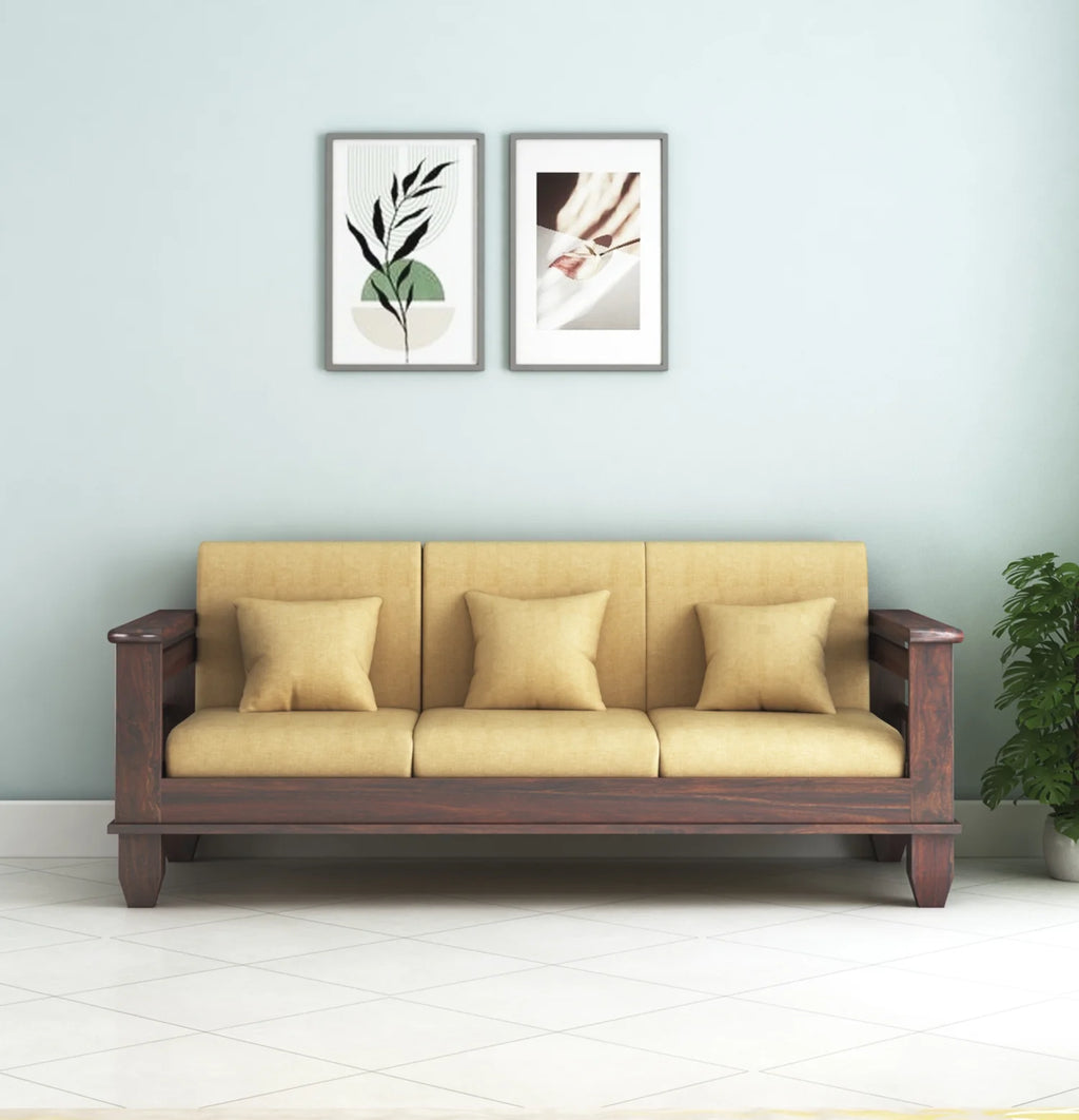 Rjart Sheesham 3 Seater Sofa With Side Pockets - 3 Years Warranty