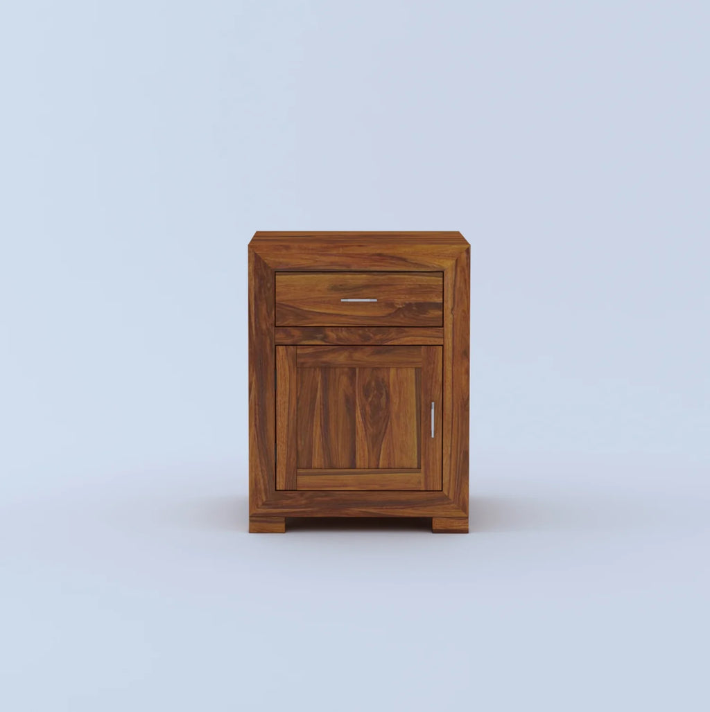 Zyra Solid Sheesham Wood Bedside With Drawer and Door Storage - 3 Years Warranty