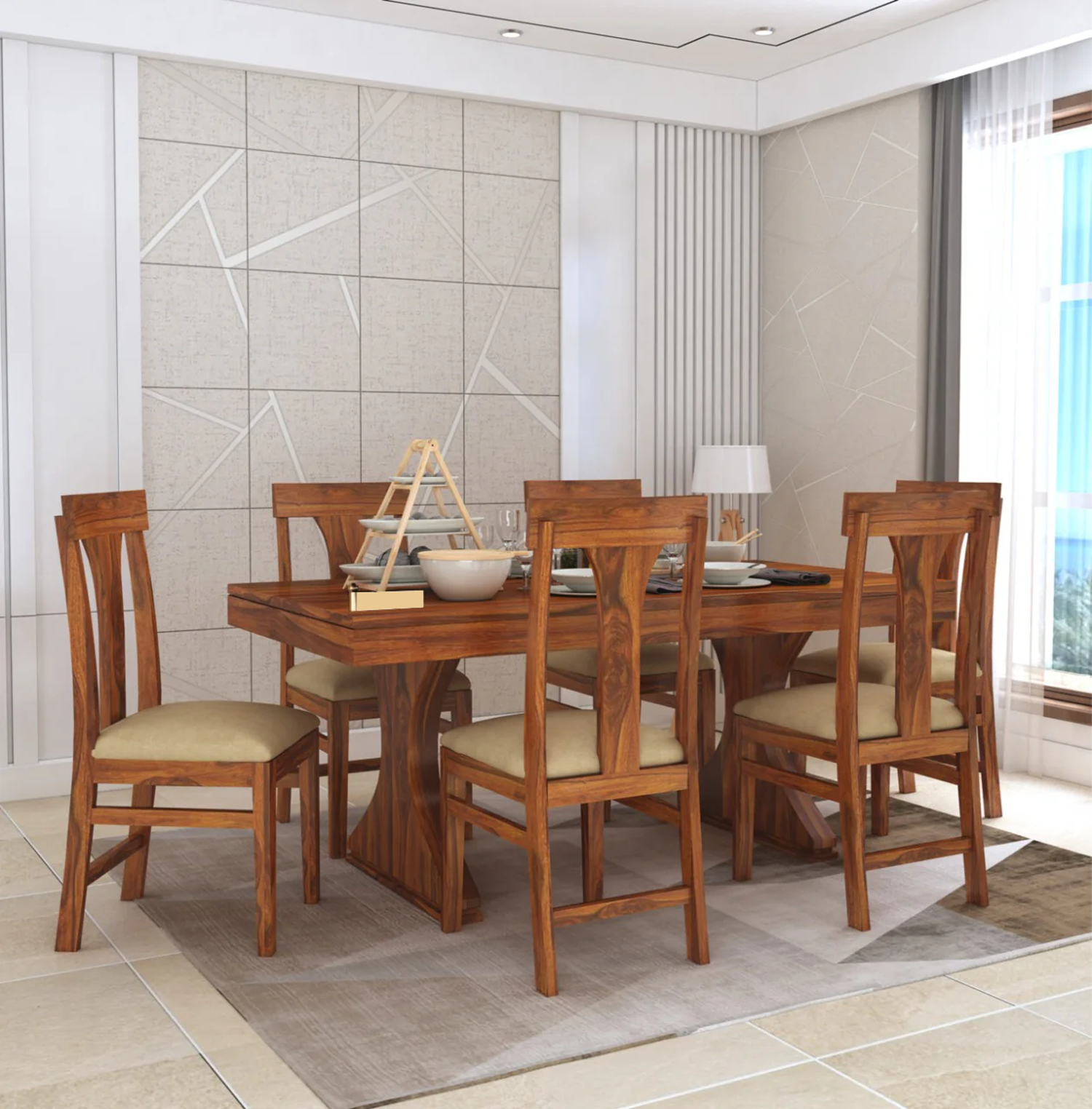 Aurelia Solid Sheesham Wood 6 Seater Dining Table Set - 3 Years Warranty