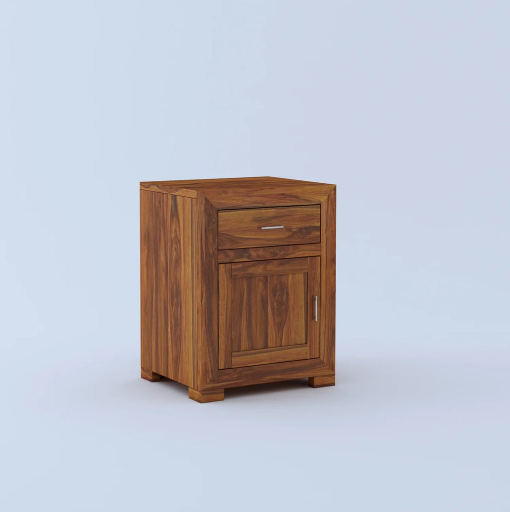 Zyra Solid Sheesham Wood Bedside With Drawer and Door Storage - 3 Years Warranty