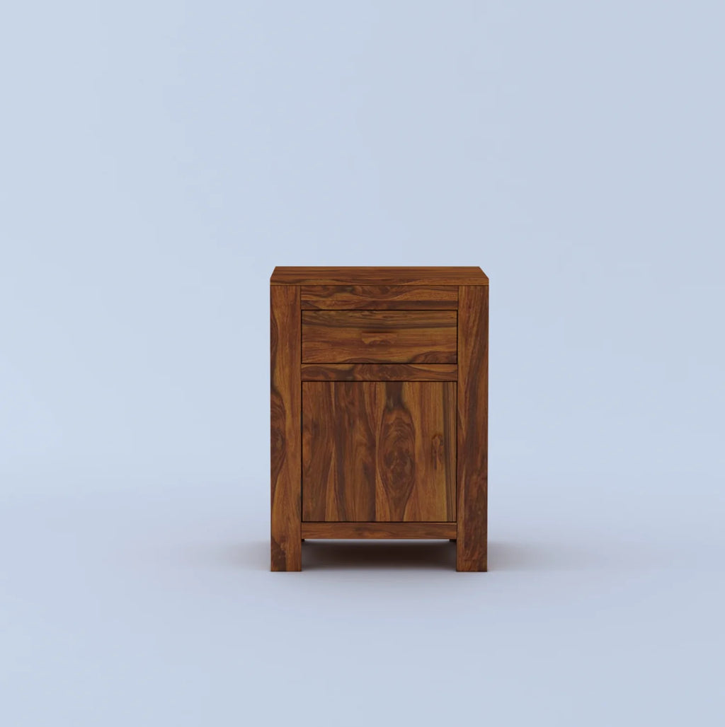 Verlix Solid Sheesham Wood Bedside With Drawer and Door Storage - 3 Years Warranty