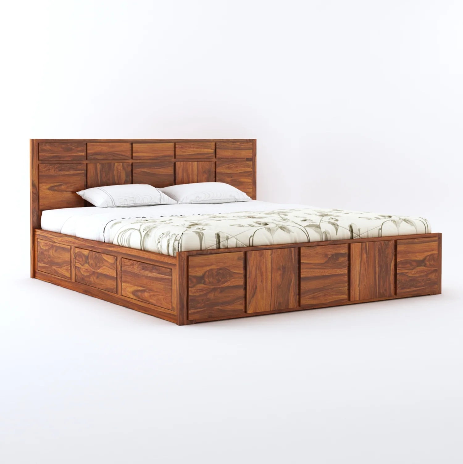 Sevilla Solid Sheesham Wood Bed With Box Storage - 3 Years Warranty