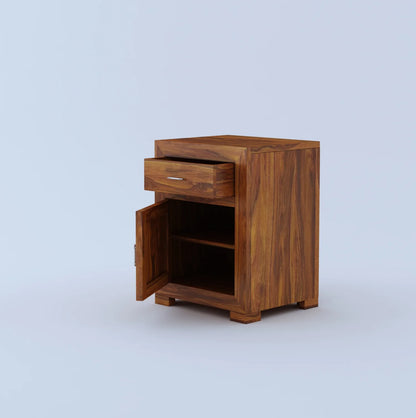 Zyra Sheesham Bedside With Drawer And Door Storage - 3 Years Warranty