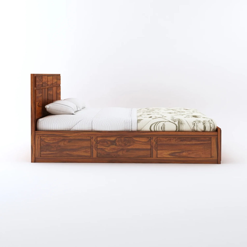 Sevilla Solid Sheesham Wood Bed With Box Storage - 3 Years Warranty