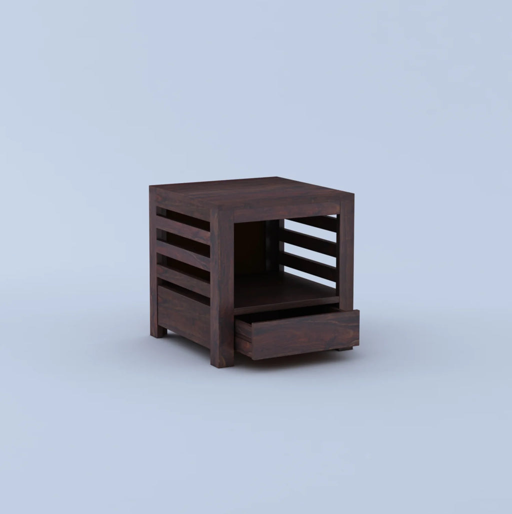 Merlox Solid Sheesham Wood Bedside Table With One Drawer Storage - 3 Years Warranty