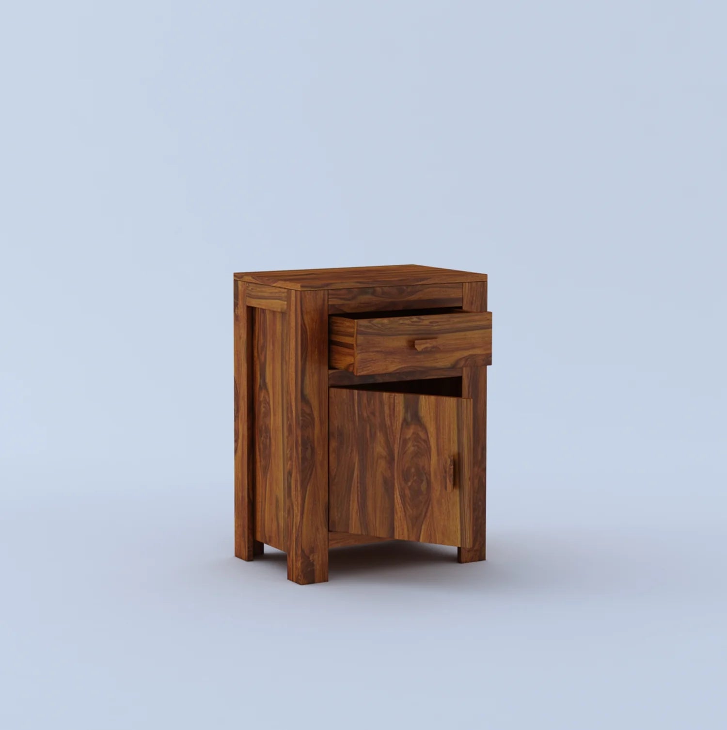 Verlix Solid Sheesham Wood Bedside With Drawer and Door Storage - 3 Years Warranty