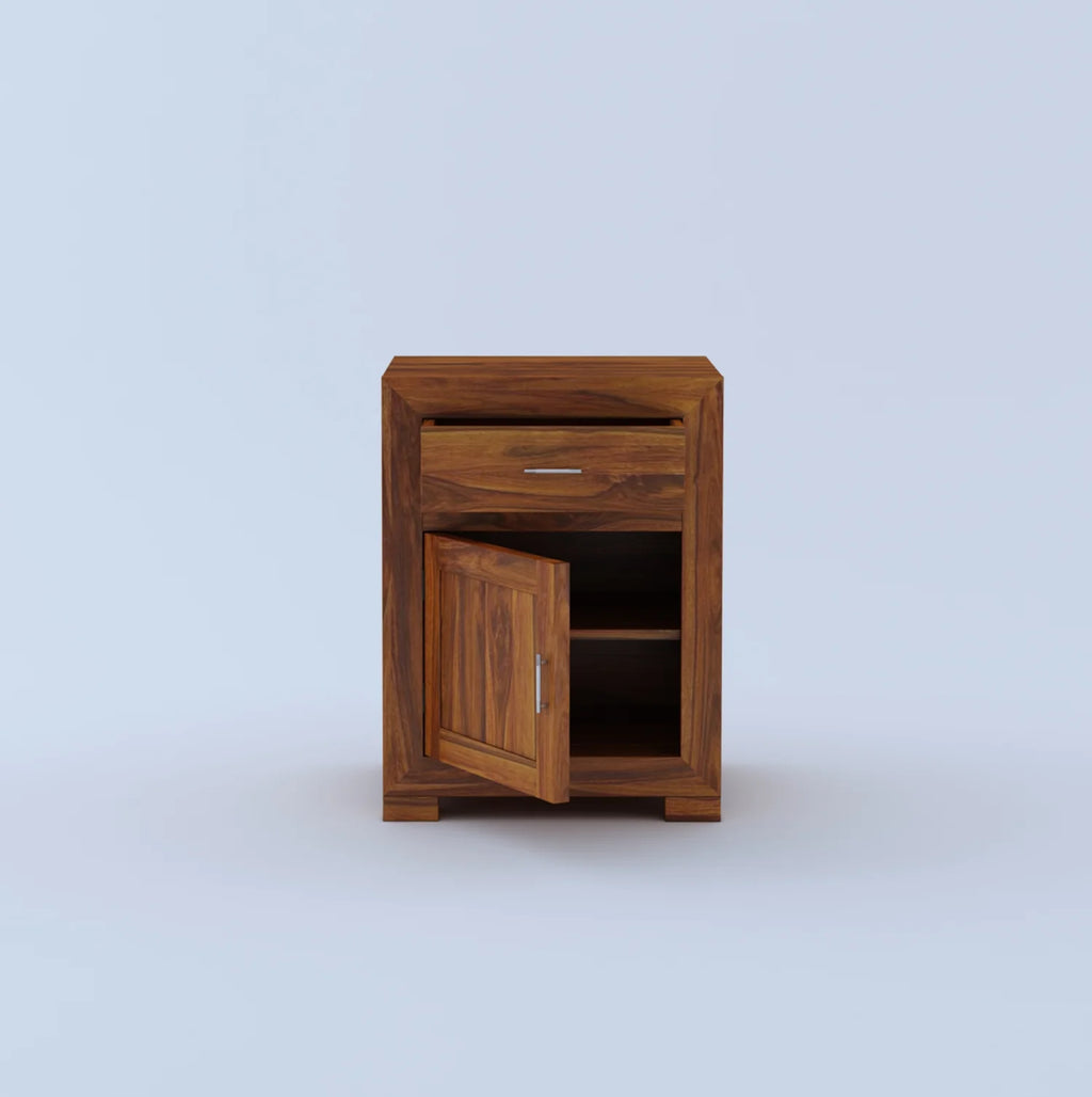Zyra Solid Sheesham Wood Bedside With Drawer and Door Storage - 3 Years Warranty