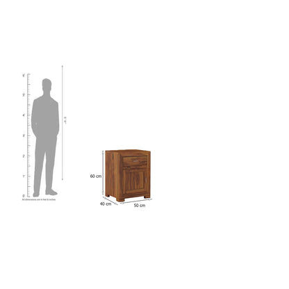 Zyra Sheesham Bedside With Drawer And Door Storage - 3 Years Warranty