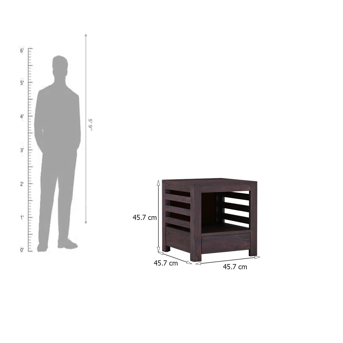 Merlox Solid Sheesham Wood Bedside Table With One Drawer Storage - 3 Years Warranty