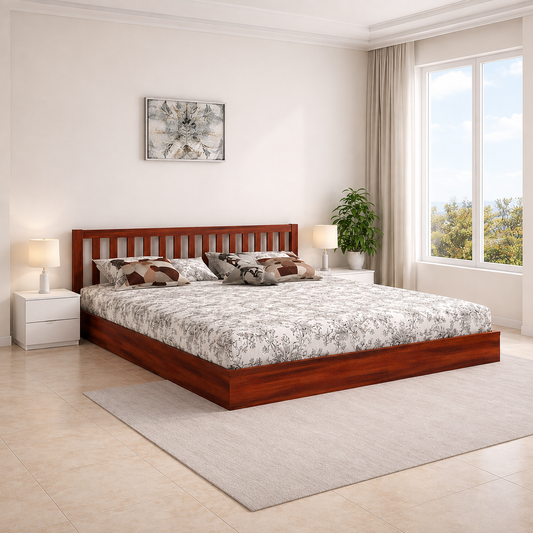 Wood Low Height Bed Without Storage | Wood Platform Double Bed