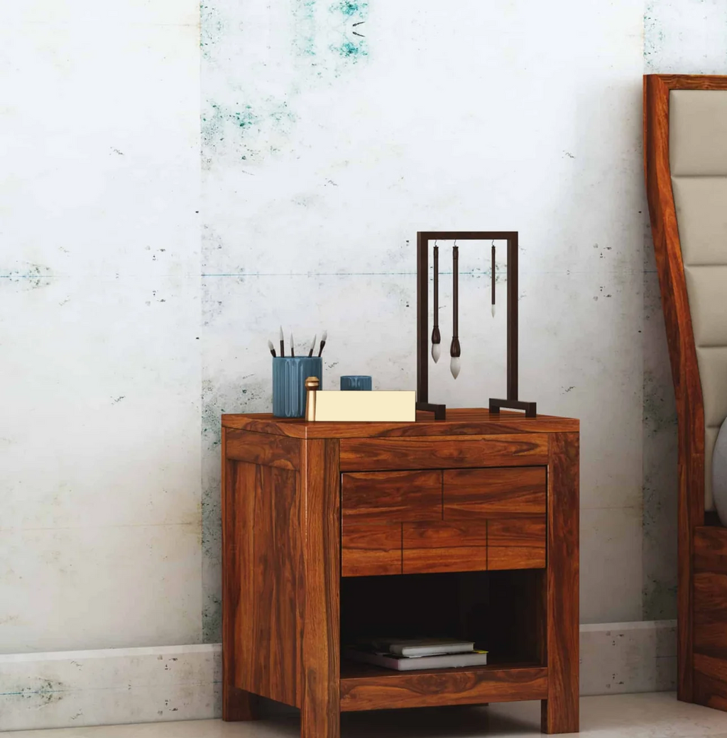 Vezzo Solid Sheesham Wood Bedside With One Drawer Storage - 3 Years Warranty